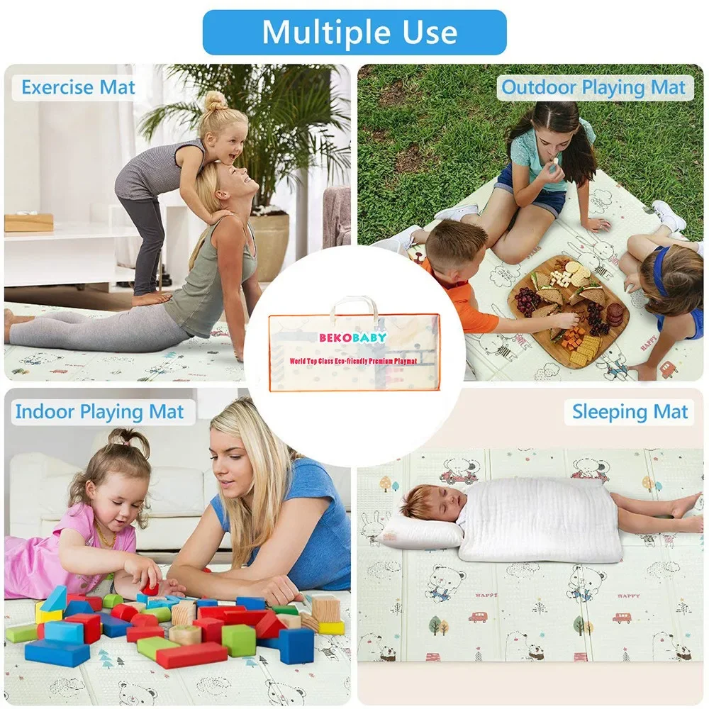 Tapete de juego para bebés, tapete de juego plegable e impermeable para el suelo, tapete de espuma Reversible para bebés y niños pequeños, tapete para gatear