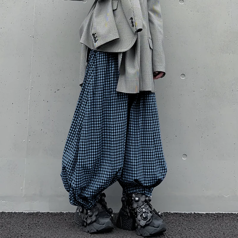 INCERUN Pantalones a cuadros para hombre, joggers con cintura elástica, pantalones anchos informales, pantalones largos holgados de moda para hombre 2026