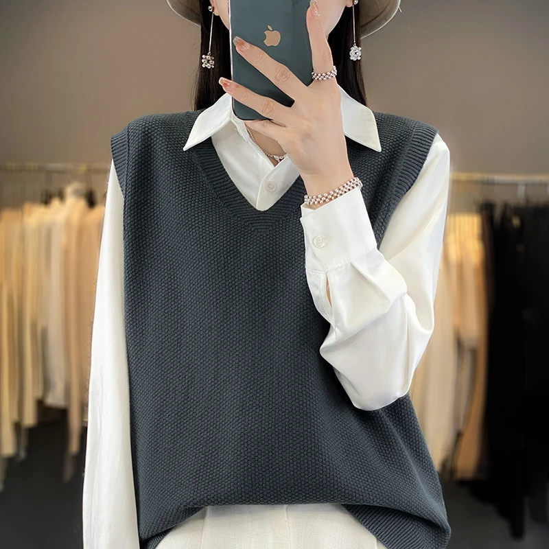 2024 autumn/winter cashmere sweater women\'s V-neck pullover vest women\'s sweater vest women\'s cashmere jacket