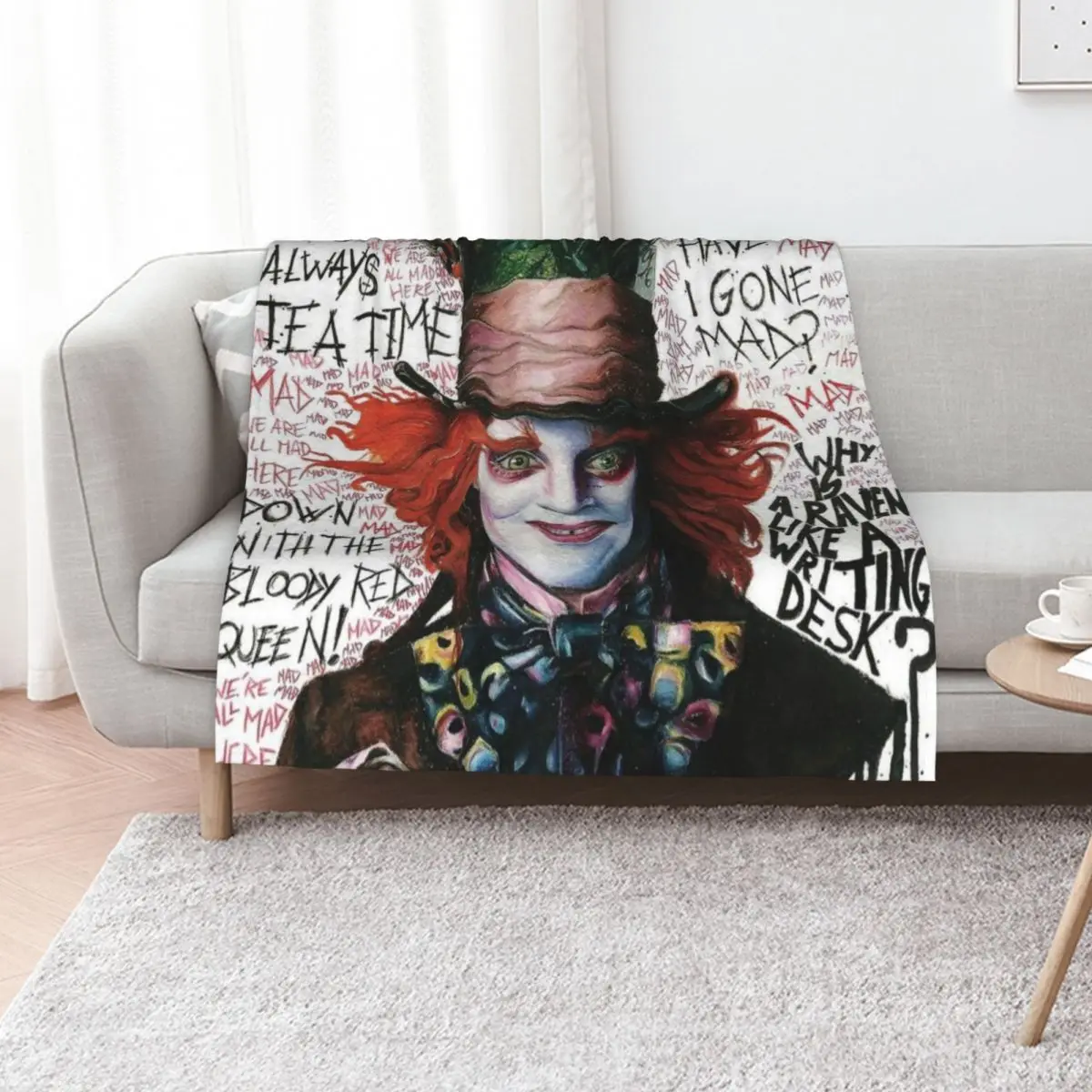 mad hatter Throw Blanket Sofas Winter beds Camping christmas gifts Custom Soft Blankets