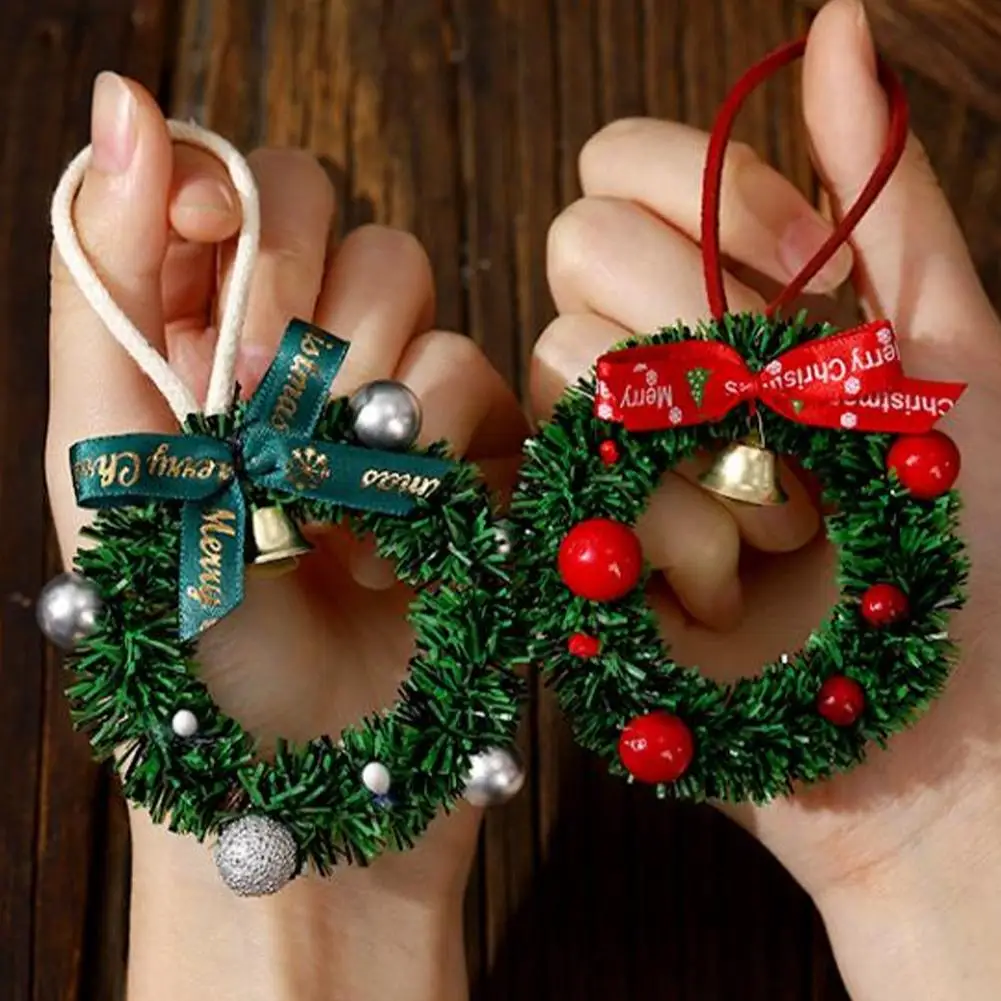 Merry Chrismas Wreath Pendant With Bell Car Door Hanging Decoration Christmas Tree Festival Atmosphere Decoration Gift 2025