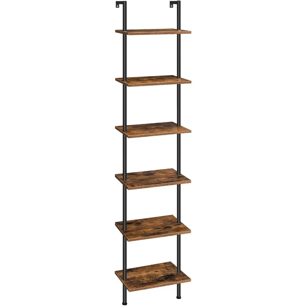 DIY Ladder Shelf, 6-Tier Wooden Wall Mounted Bookshelf, Narrow Bookcase, Display Shelf, Storage Rack, Plant Stand