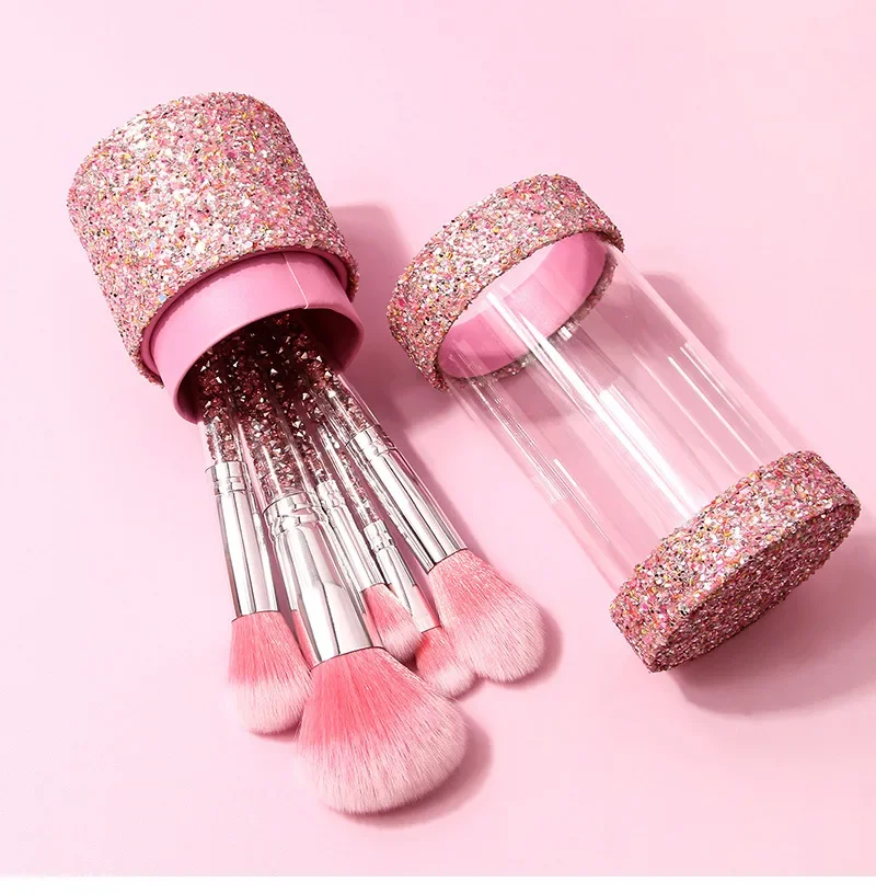 5pcs Sparkling Rhinestones  Makeup Brushes Set Face Powder Brush Nasal Eye Shadow Blush Brush Smudge Professional Beauty Tools