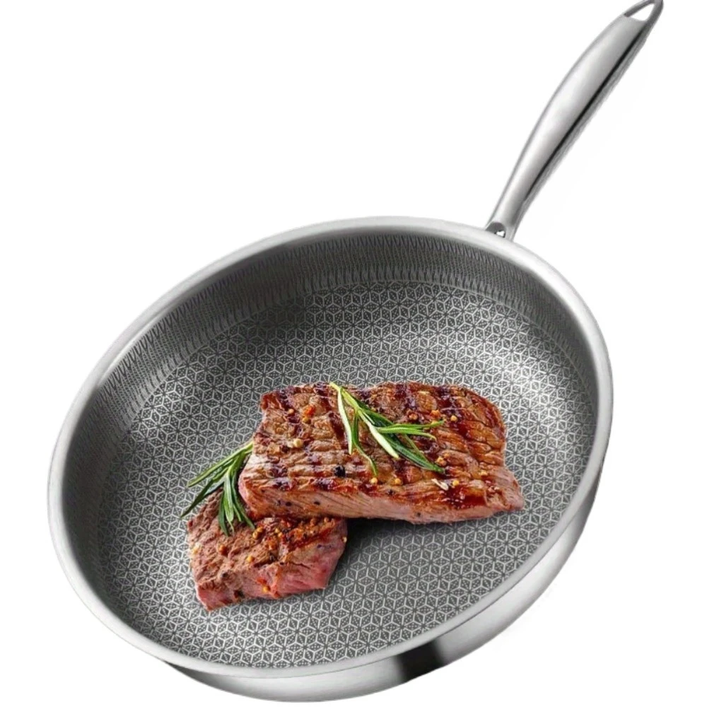 

Сковорода из нержавеющей стали, сотовая сковорода с антипригарным покрытием, легко чистящиеся кухонные сковороды для вока, подходят для стейка жареных яиц