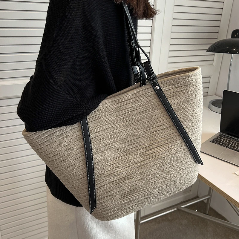 Bolso de paja trenzada de gran capacidad para mujer, bolsa de playa trenzada, bolso de un hombro, bolso grande para viaje, novedad de verano 2024