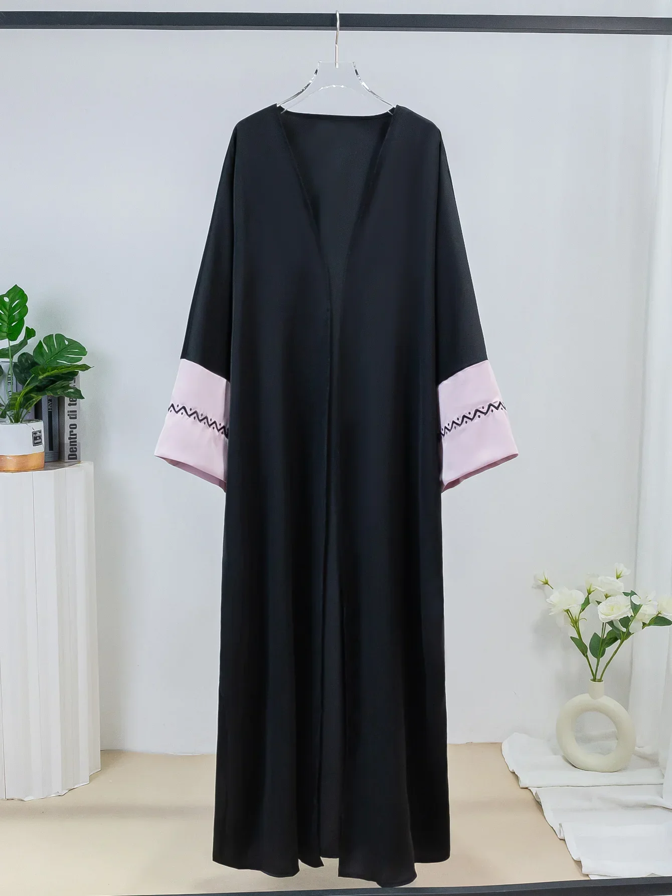 Islamique manches longues ample ouvert devant Abaya musulman arabe broderie Abayas Robe turquie caftans longue Robe Maxi femmes Jilbabs