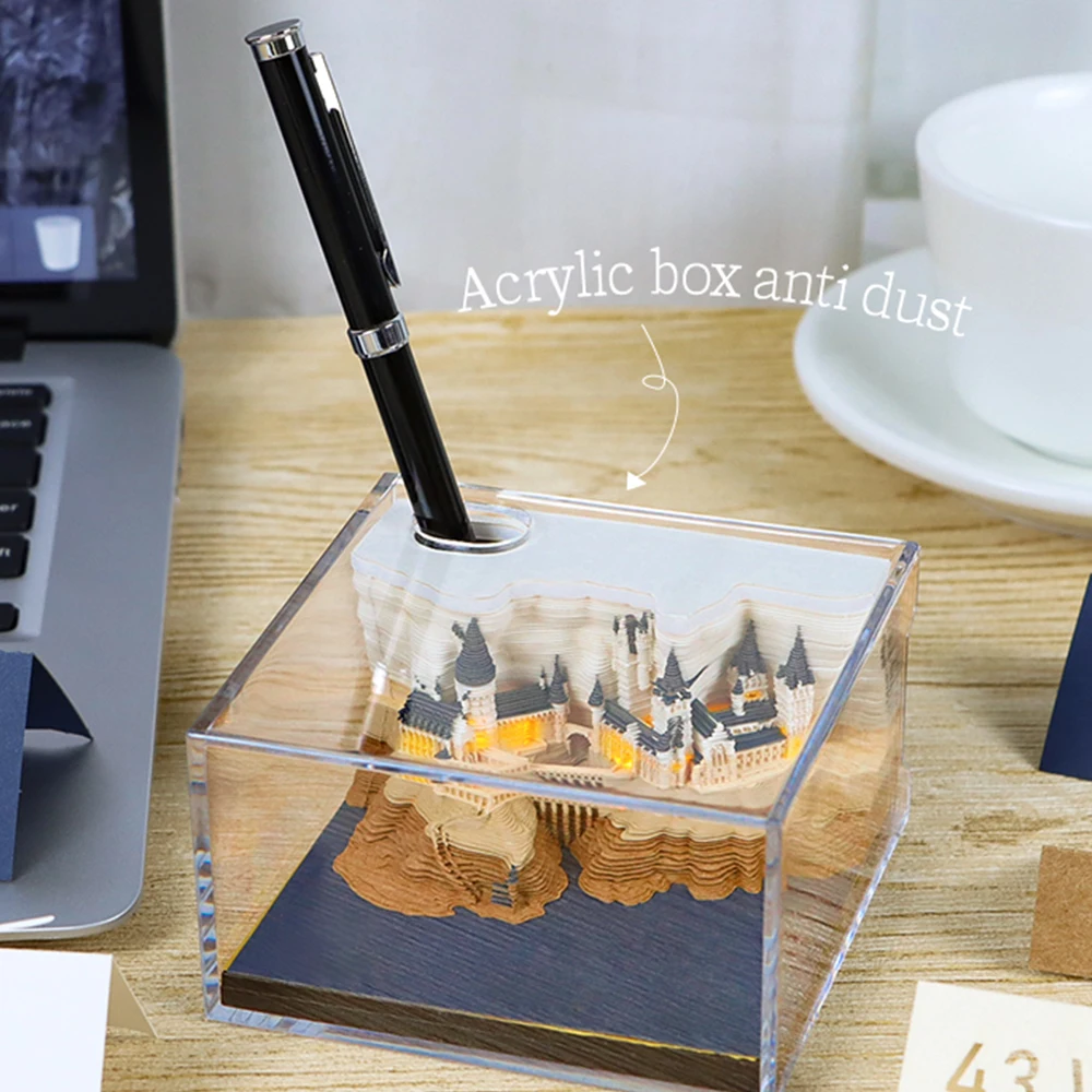 Monking 3D Magic Castle Papierskulptur 2025, Schreibtischkalender, Notizblock, zerreißbarer Notizblock, DIY-Handwerk, Geschenke für Zuhause, Büro, Schule