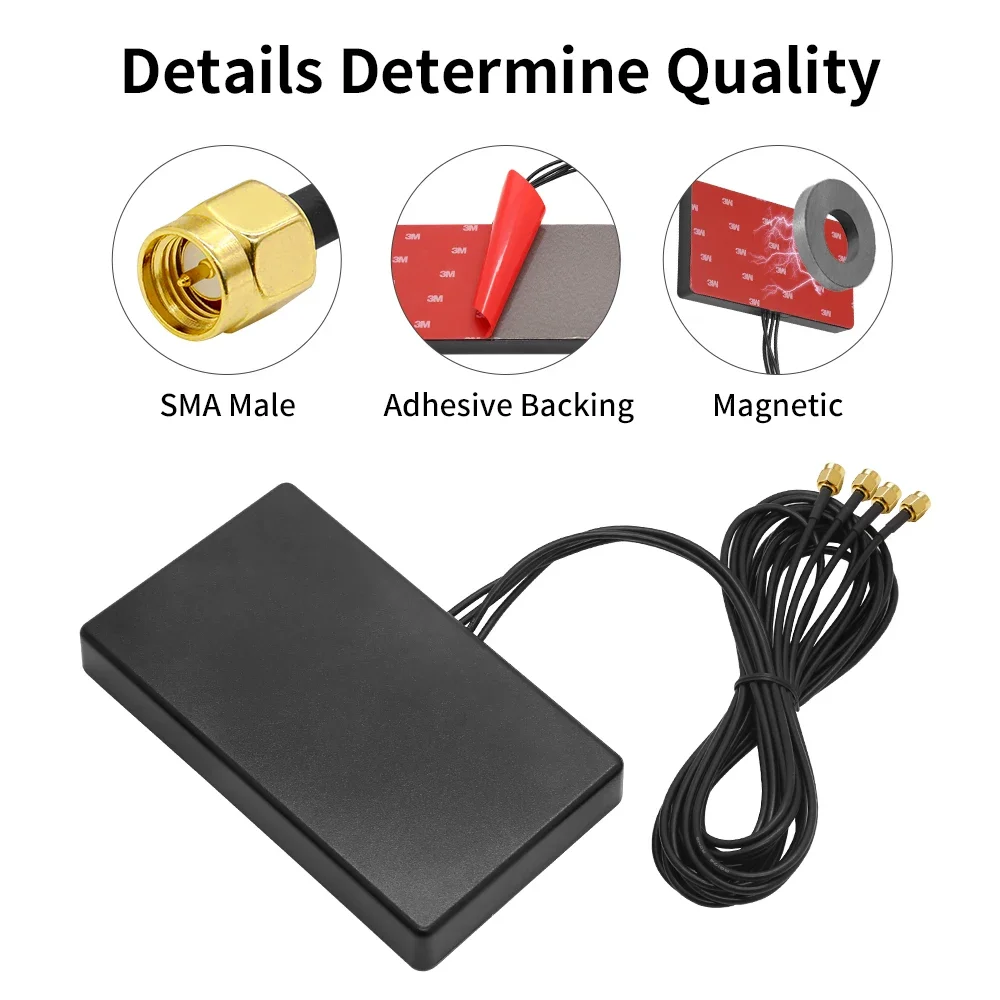 High Gain 5G 4G WWAN LTE Module Modem Antenna 600-6000Mhz with 4 SMA Male Connectors 1.5M RG174 Extension Cable Magnetic Sucker