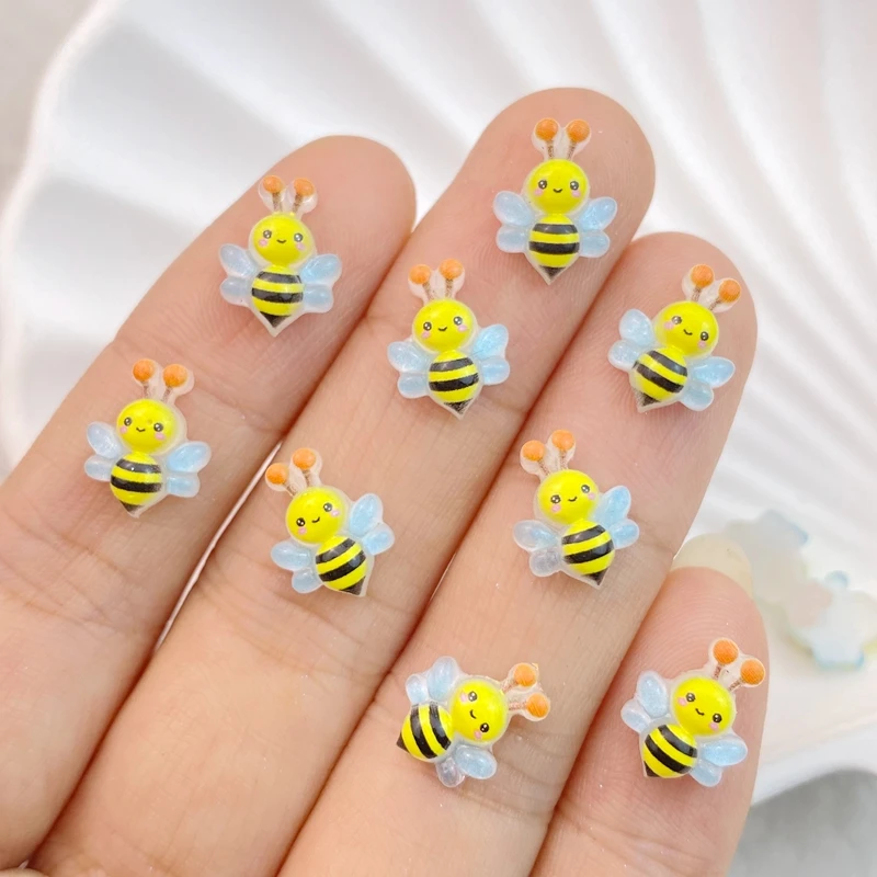 Mini Bee Series de dibujos animados de resina, piezas de espalda plana, adornos para lazos para el cabello, accesorios, 50 piezas