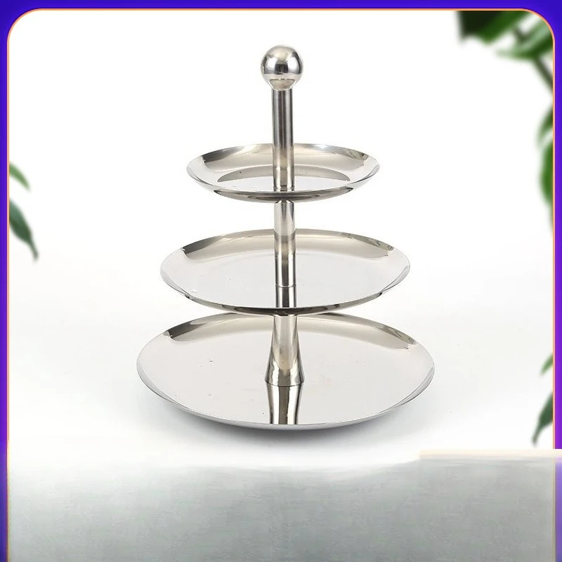 Fruit plate three-layer snack cake plate multi-layer pastry living room stainless steel tray rack
