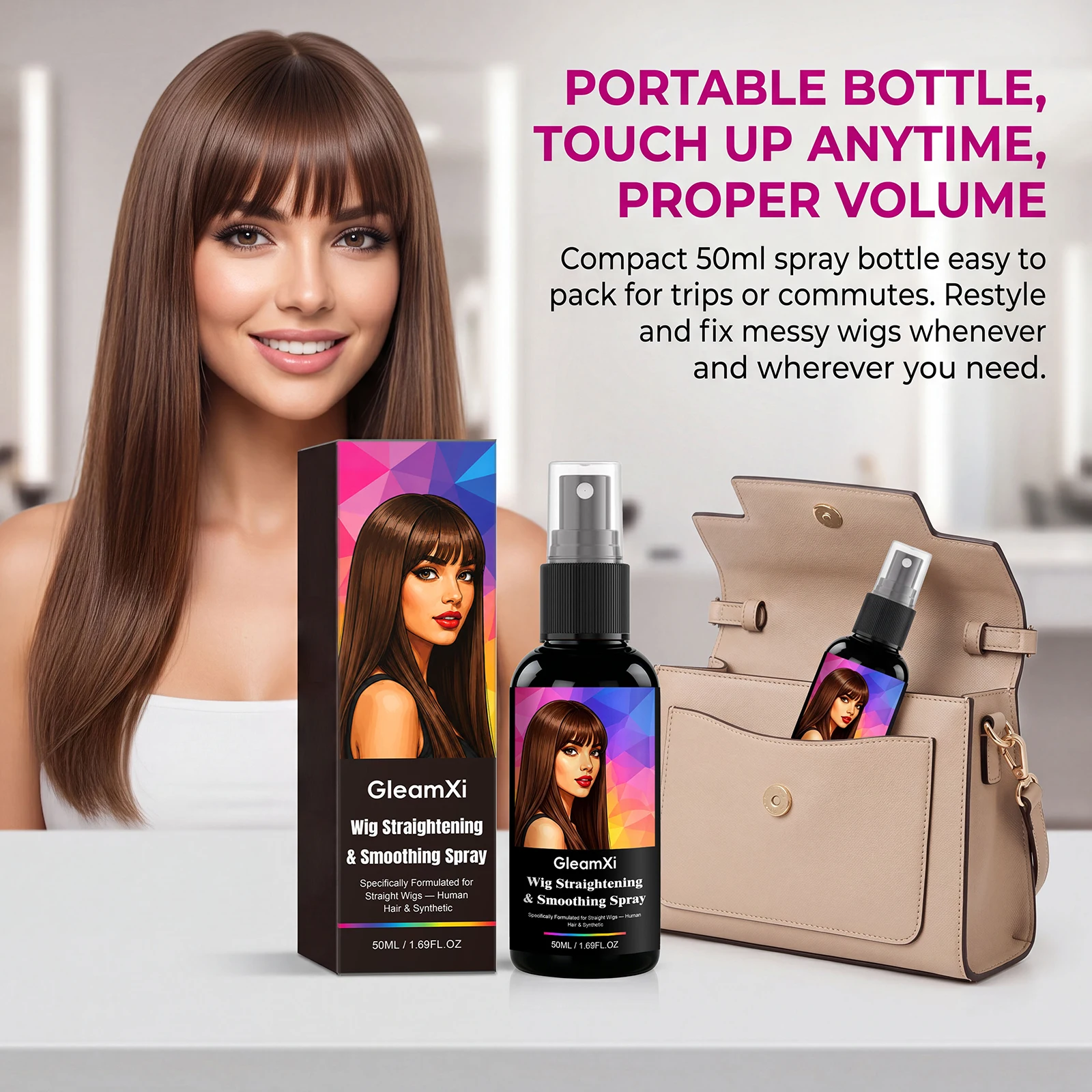 Wig Care Spray Mild Lightweight Anti Tangling Hydrating Shine Mist Maintain Fluffy Texture Hairpiece Maintenance Spray 50ml
