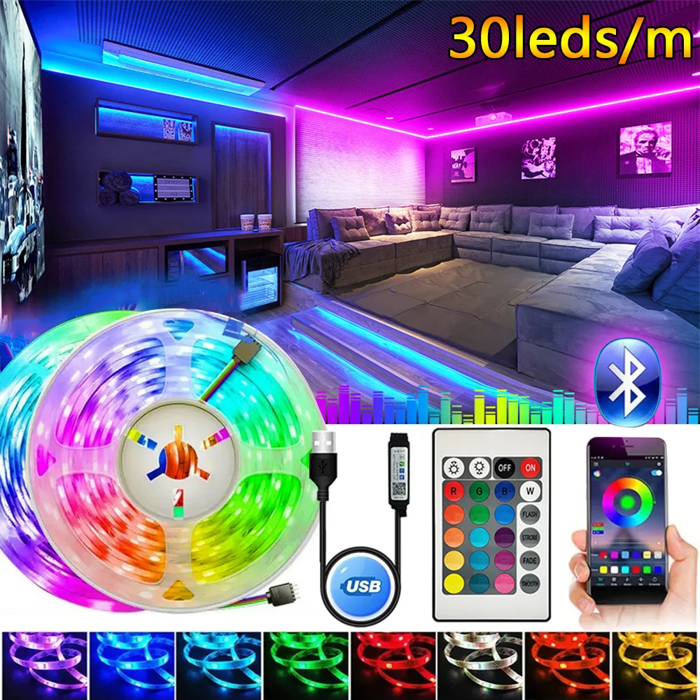 Rgb5050 Led Strip Light Usb 5V Led Lights for TV Flexible Ribbon Tape Bluetooth Control TV Backlight Home Party Decoration