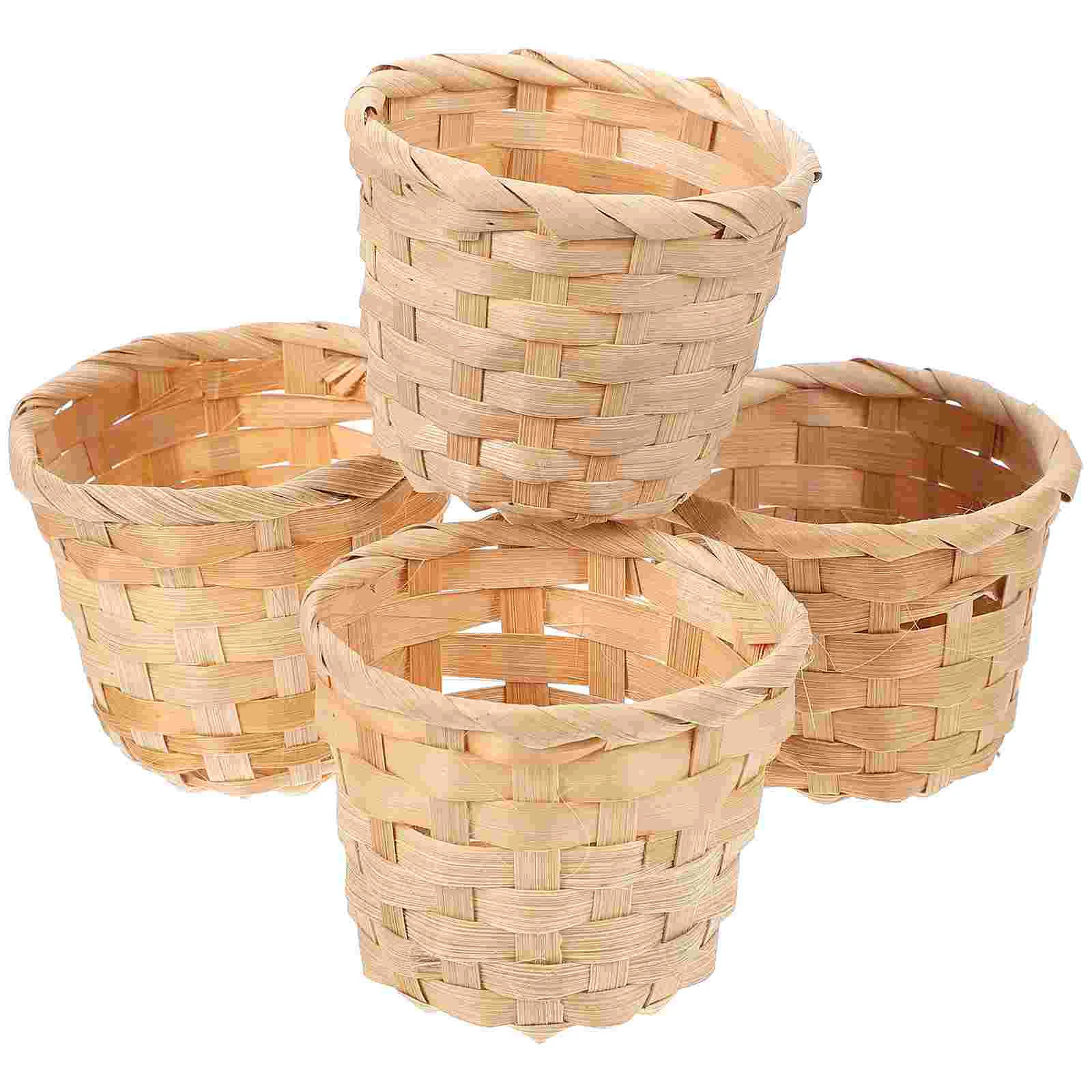 

10 Pcs Mini Bamboo Storage Basket Trash Bin Handmade Artificial Flower Decorate Arrangement Woven Wooden Fruit Office