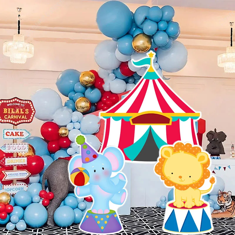 Carnival Circus Birthday Party Backdrops Clown Elephant Lion Carousel Cutouts Cardboard KT Board for Circus Birthday Party Decor