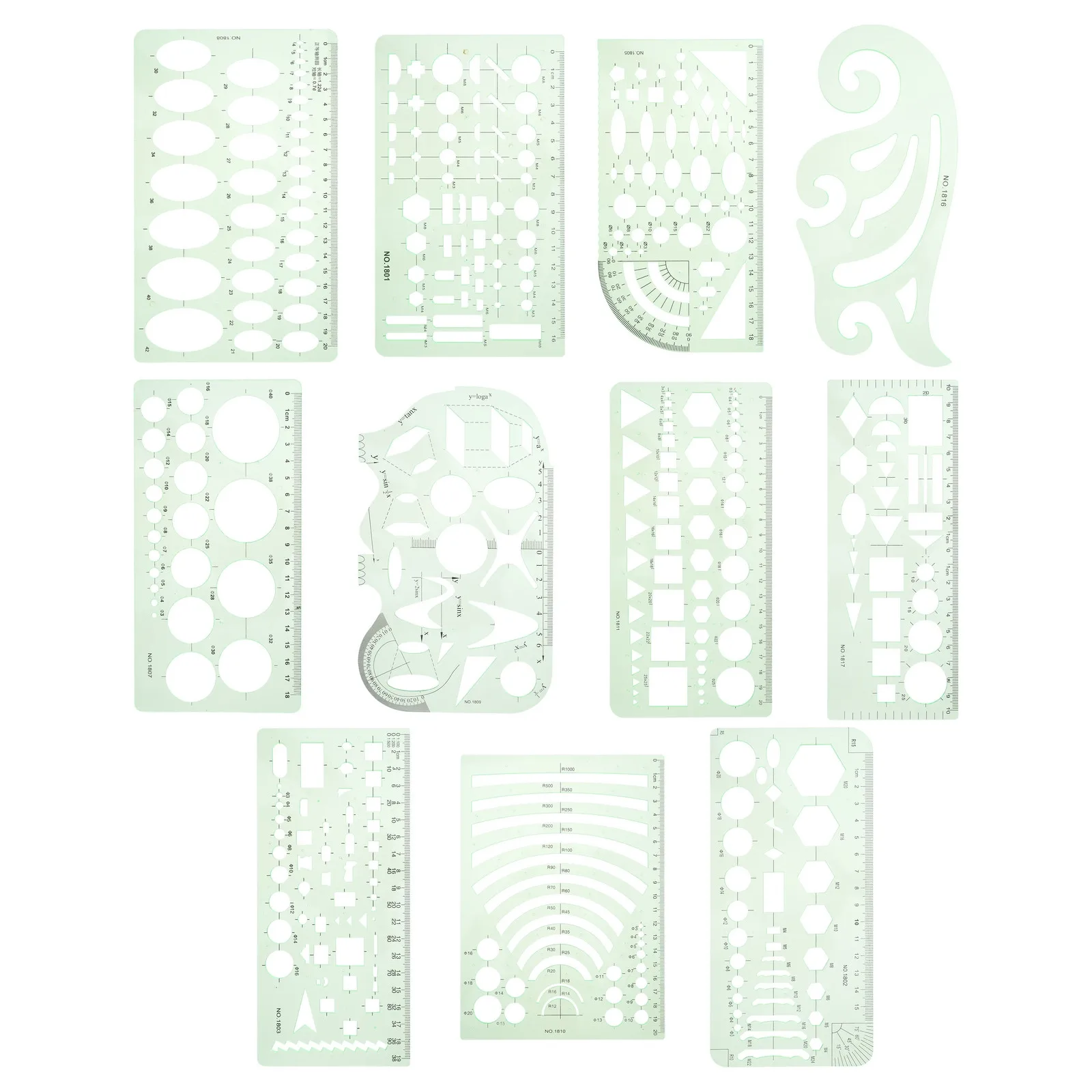 1Set Plastic Geometric Ruler Set Drawing Template Kit Precision Measurement Tool for Students Designers Engineers Architects