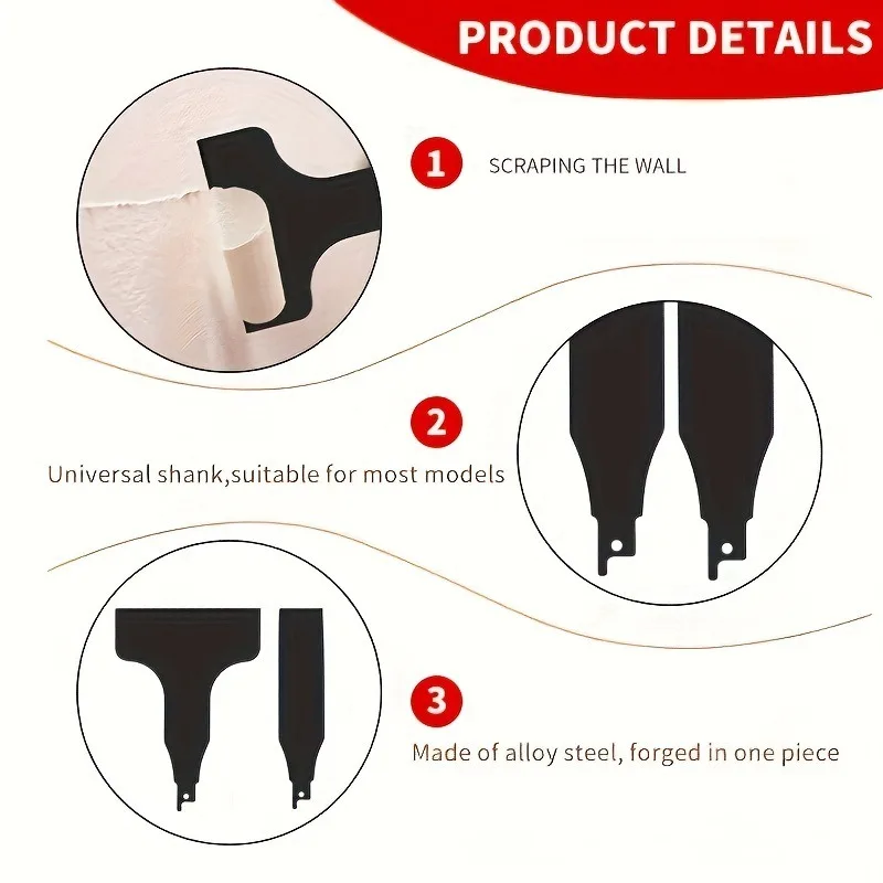 مجموعة مكشطة وشفرات شديدة التحمل مكونة من 4 قطع للمناشير الترددية لإزالة البلاط والبلاط والمعجون وتنظيف الجدار والأرض