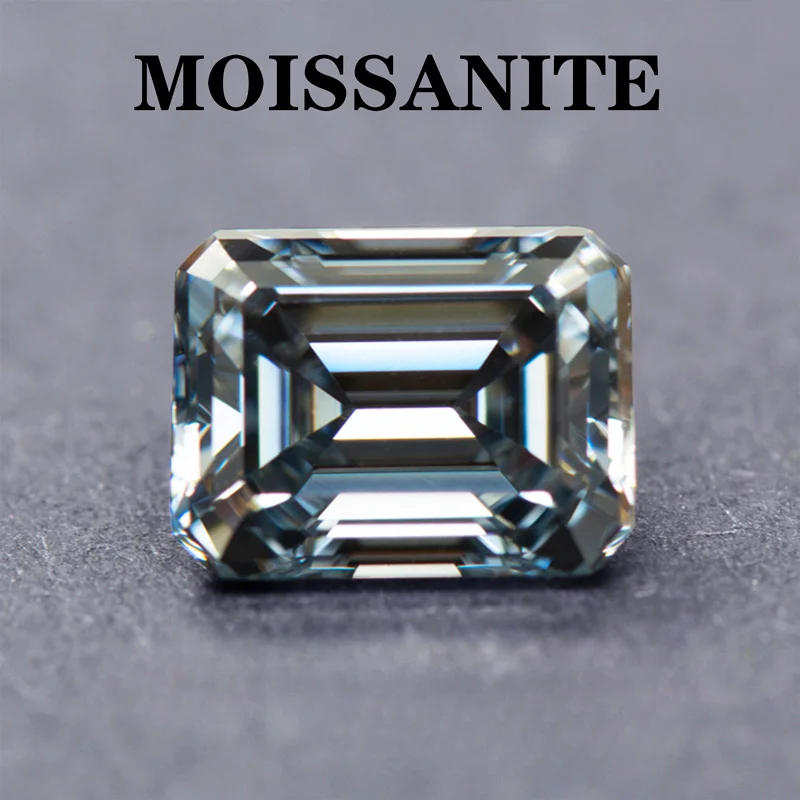 

Moissanite Stone Gray Color Emerald Cut VVS1 Charms Shiny Gemstone DIY Ring Necklace Earrings Main Materials with Certificate