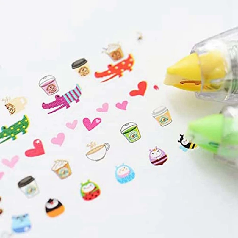 6PCS DIY Cute Animals Press Type Decorative Pen Heart, Crocodile, Letters, Owl, Furry Monster, Black Cat