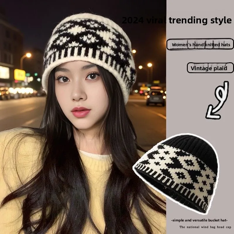 Fisherman Knitted Hat Children Autumn Winter Plush Retro Wool Hat Warm Ear Protection Big Head Circumference Cold Hat Men Women
