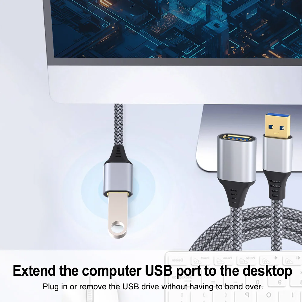 USB 3.0 Extension Cable Braided USB Male to Female Extender Cord Data Transfer for PC Laptop PS5 Printer Camera