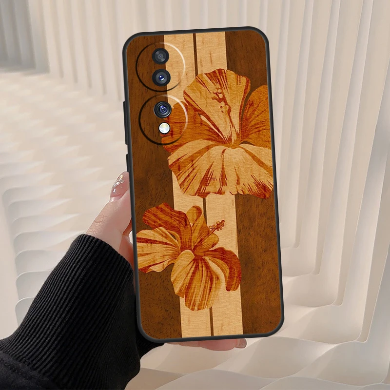 Hawaiian Faux Wood Surfboard Case For Honor 90 Lite 70 50 X8a X9a X7a X6a X7 X8 X9 8X Magic 5 Pro Magic 4 5 Lite Cover