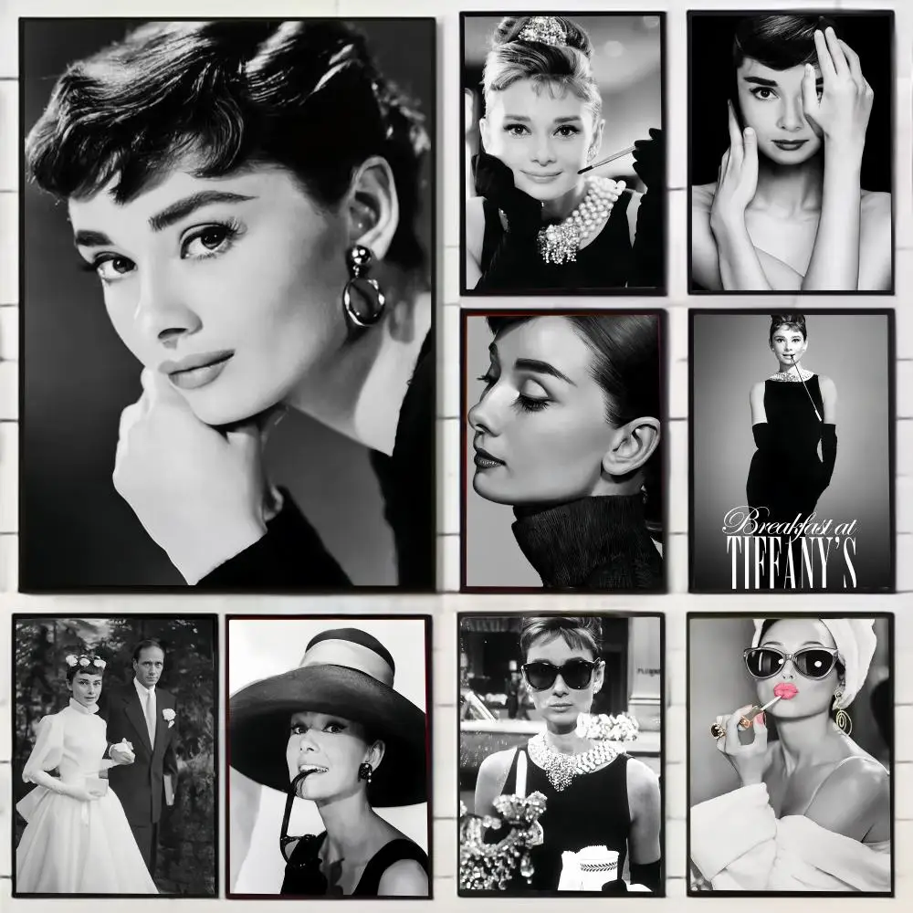 A-Audrey Hepburn Painting Calligraphy Stylish Wall Art Poster, Bedroom Living Room Home Decor Gift