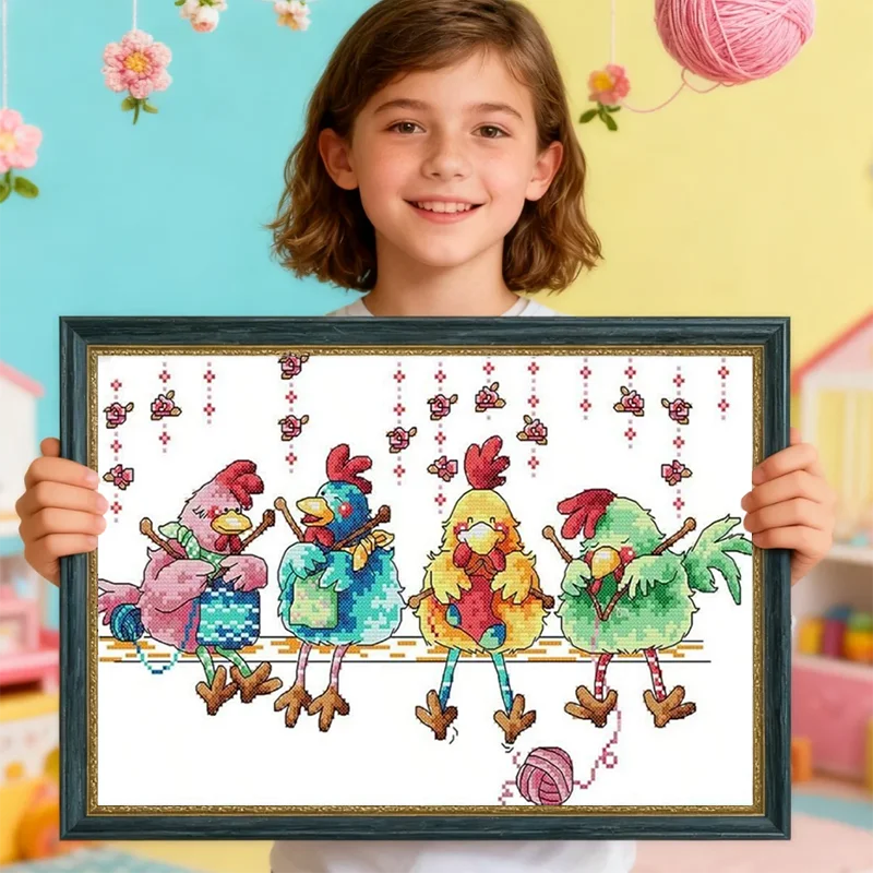 

2026 New style parrots animal cartoon count printed canvas DIY cross-stitch set embroidery needle and thread home decoration