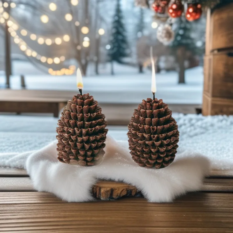 2/4PCS Christmas 3D Pinecone Candles Christmas Atmosphere Photography Arrangement Props Creative Home Decoration Ornaments