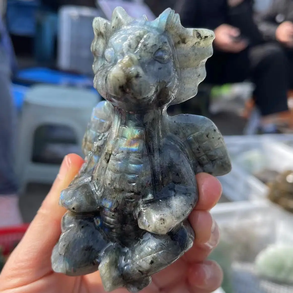 Natural Crystal Labradorite Statue for Home Decoration, Hand-Carved Dragon Baby Sculpture, Cute Figurines