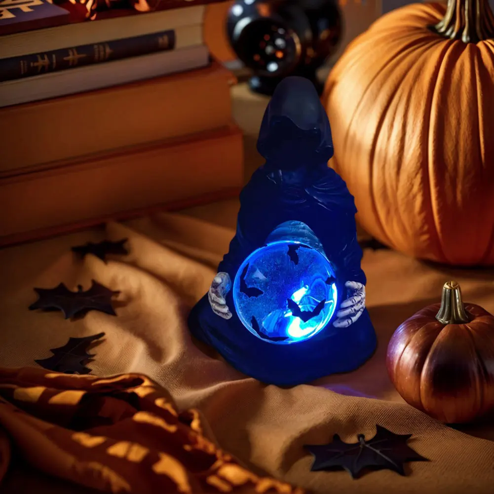 Halloween Sensenmann Statue Die Todesgötter Kristallkugel mit fliegenden Fledermäusen Kristallkugel Sensenmann Figur Halloween Dekoration