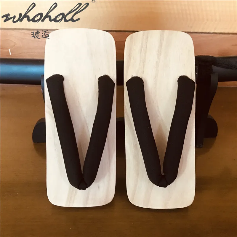 WHOHOLL Japanese Samurai Clogs Shoes Men Slippers Geta Flip-flops For Man Cosplay Shoes Summer Wooden Flat Slippers Unisex Shoes