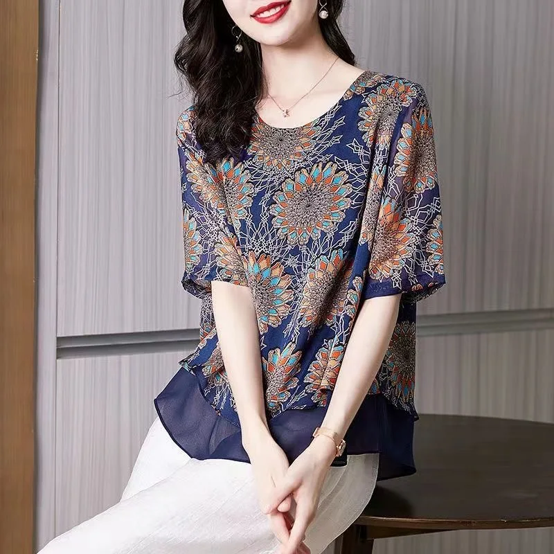 

Half Sleeve Blouse 2025 New Summer Woman Clothing Geometry Blusas Para Mujer Top Casual Loose Blouses For Women