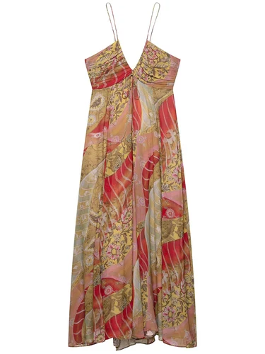 Imagen 2 del producto HXAO vestido estampado deslizante Vestidos de mujer verano 2025 Boho Floral sin mangas vestido sin espalda Sexy con volantes con cordones cuello en V Maxi Vestidos