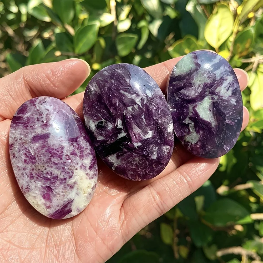 55-65mm 1pcs Lepidolite Palm Stones Polished Gemstone for Crystal Healing Reiki Chakra Feng Shui Spiritual Use Love