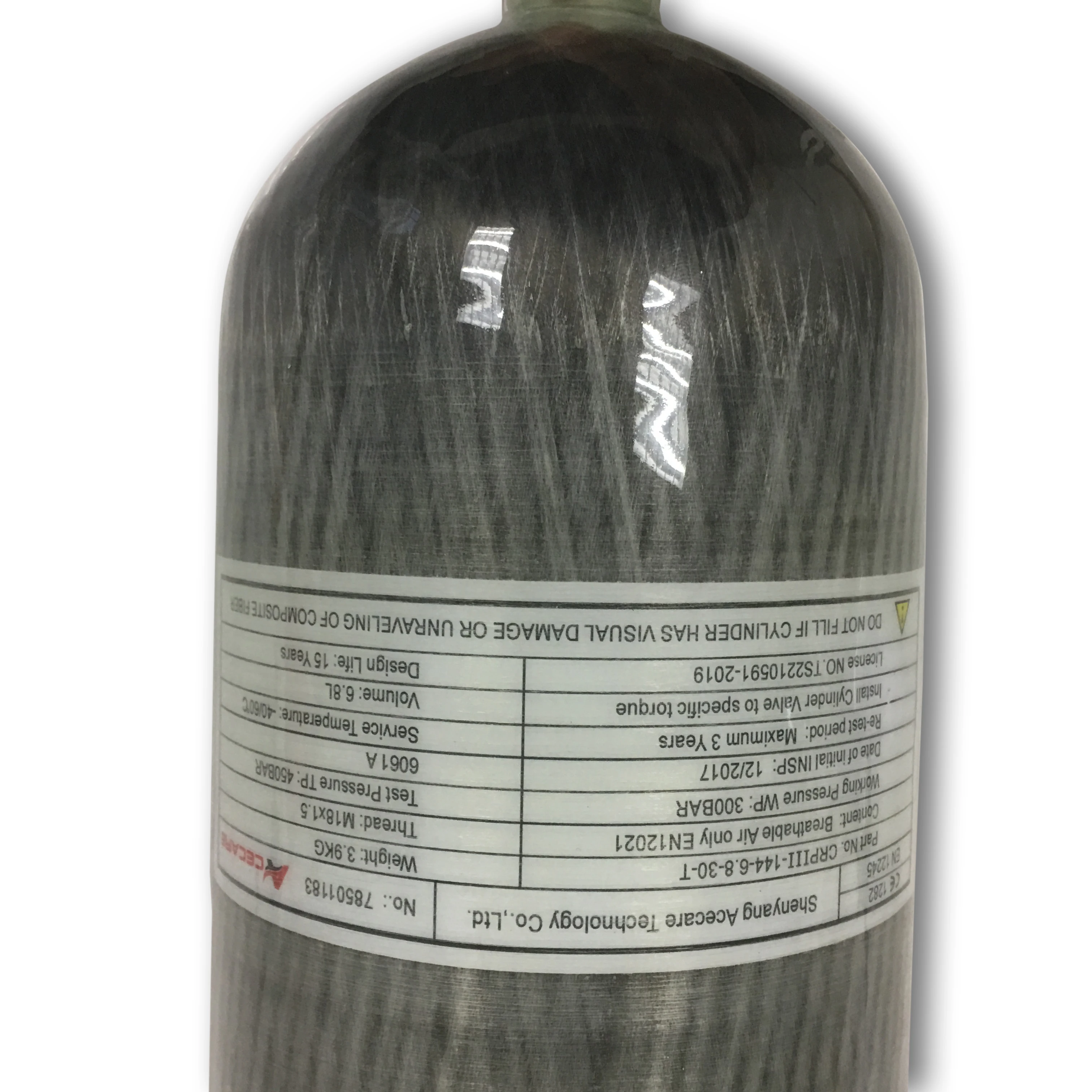 ACECARE Tanque De Mergulho De Alta Pressão, Cilindro De Fibra De Carbono, Rebreather para Segurança Contra Incêndio, 6.8L, 30Mpa, 300Bar, 4500Psi