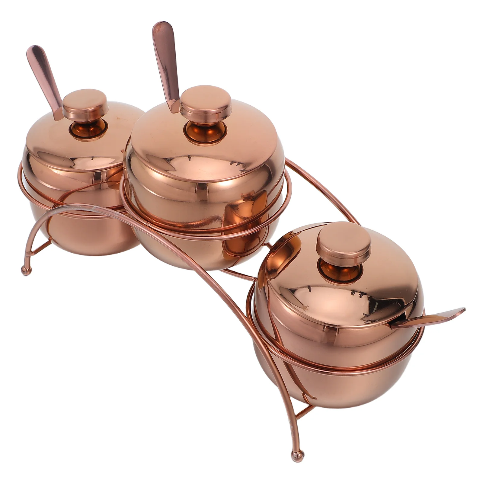 

1Set Stainless Steel Spice Jars Set Tiered Serving Tray Metal Rack Salt Sugar Pepper Containers Lids Spoons Kitchen Condiment