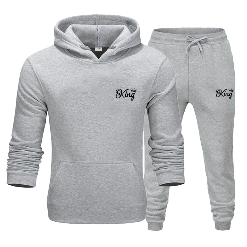 Men\'s sportswear set warm autumn and winter printed hoodie top and sports pants 2-piece casual outdoor sports jogging suit