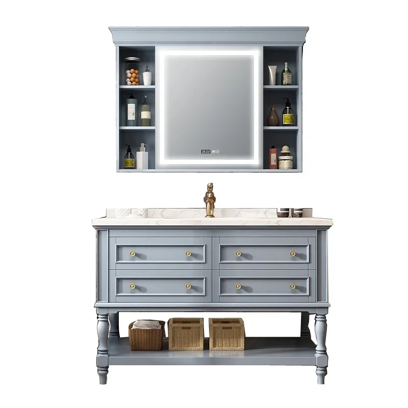 

Light luxury, Nordic, solid wood, American bathroom cabinet combination, rock slab basin, toilet, marble countertop