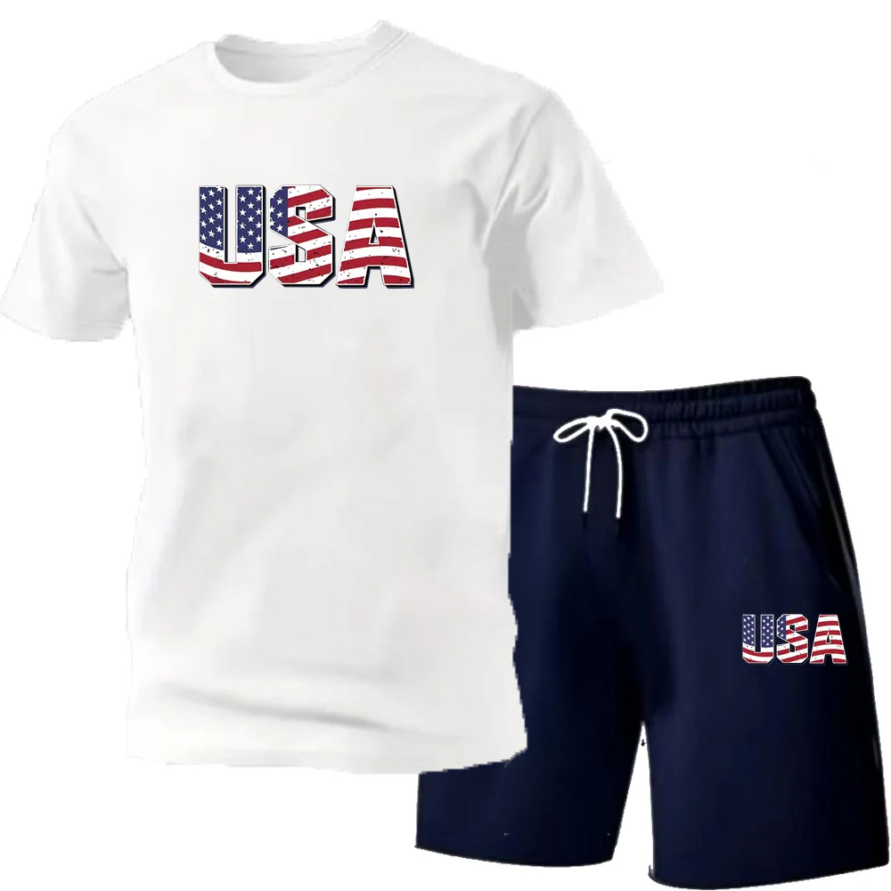 Men's new street fashion casual outdoor T-shirt shorts two-piece set 2026 men's summer outdoor sports breathable set view 5