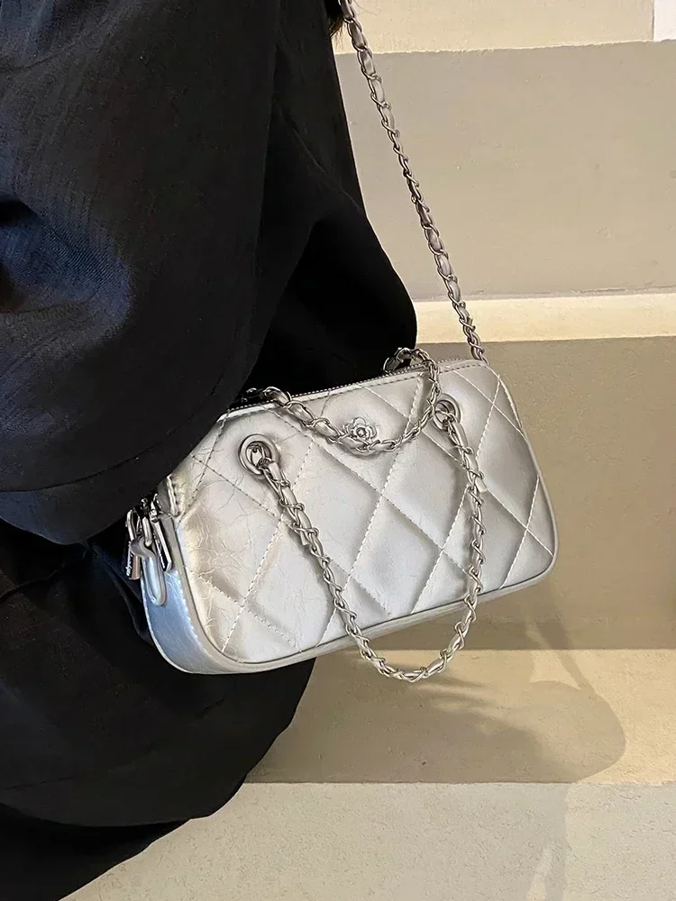 Bolso cruzado con cadena de entramado de diamantes para mujer, bolso y monederos, nueva moda 2024, bolso de mano tipo mensajero para mujer