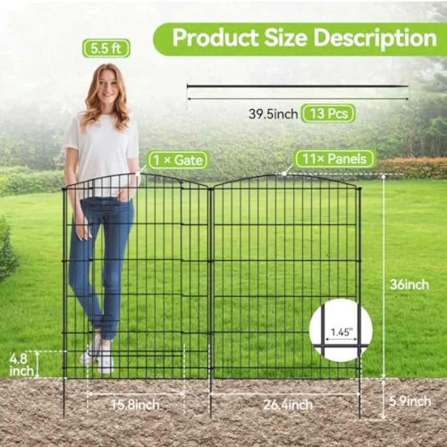 Decorative Garden Fence 12 Panels 26ft L ×36in (H) Garden Fences with 11 Panels + 1 Gate No Dig Animal Barrier Rabbit