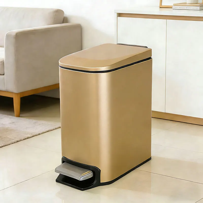 Light Luxury Slim Stainless Steel Pedal Trash Can, Waterproof Narrow Gap Garbage Bin with Lid for Home Bathroom Toilet 6L/1.6Gal