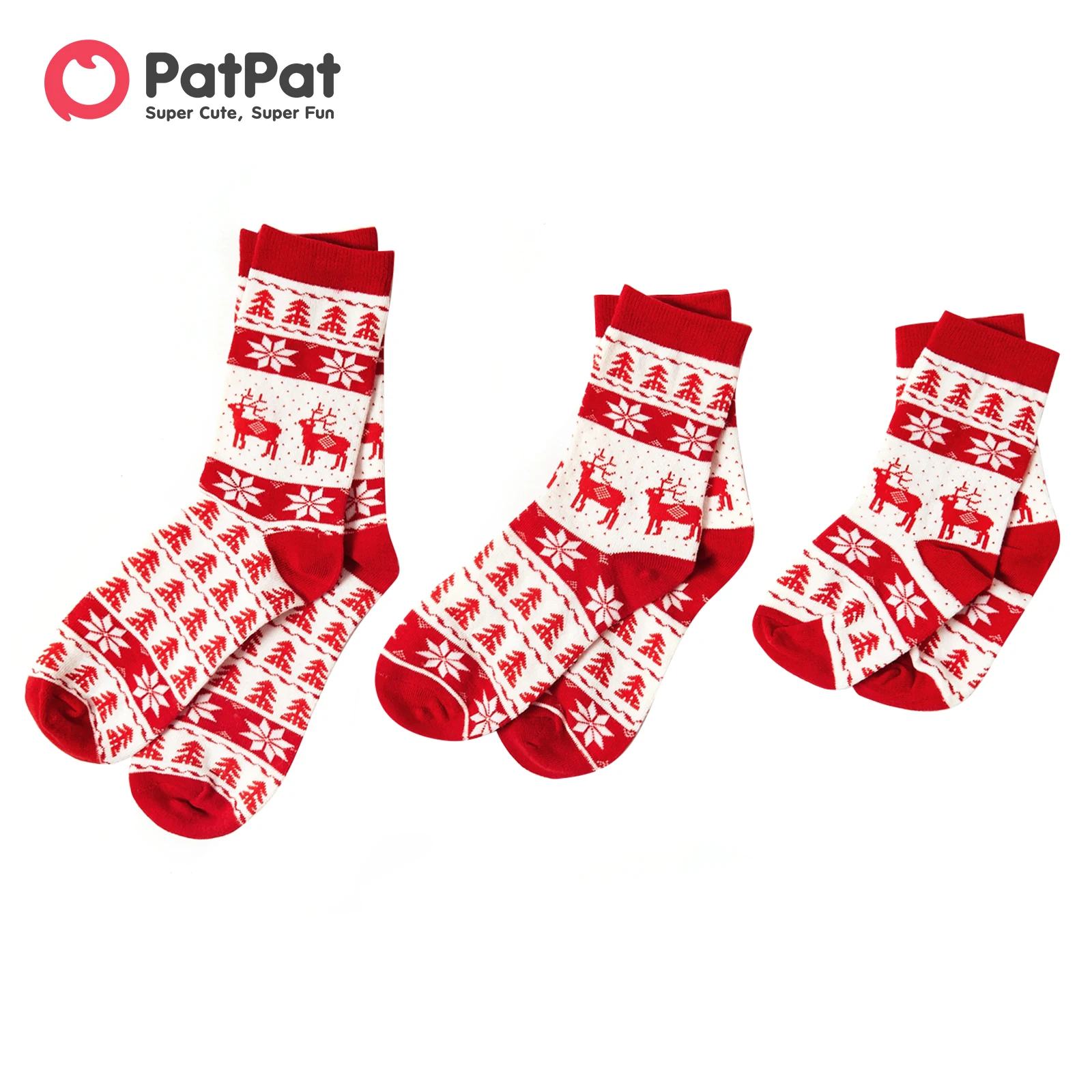 PatPat Christmas Socks Knitting Elk Print Stocking Family Matching Crew Socks for Holiday Family Gatherings