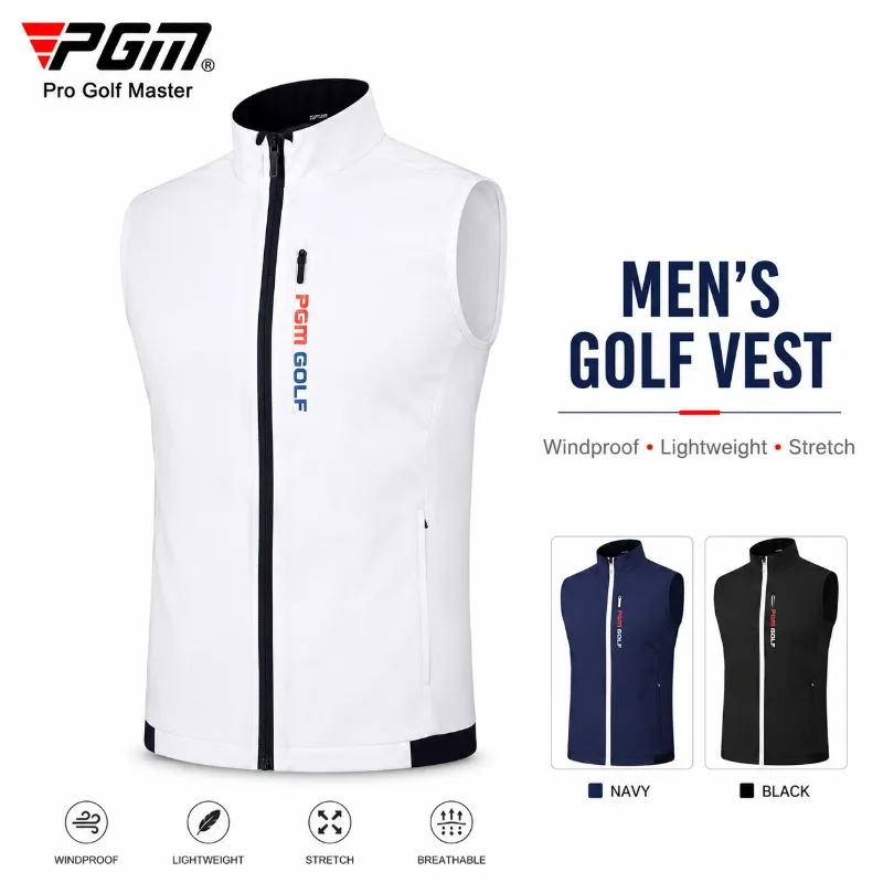 PGM Men Golf Vest Windproof Thermal Full Zip Sleeveless Jacket Lightweight Stretch Waistcoat for Outdoor Sports