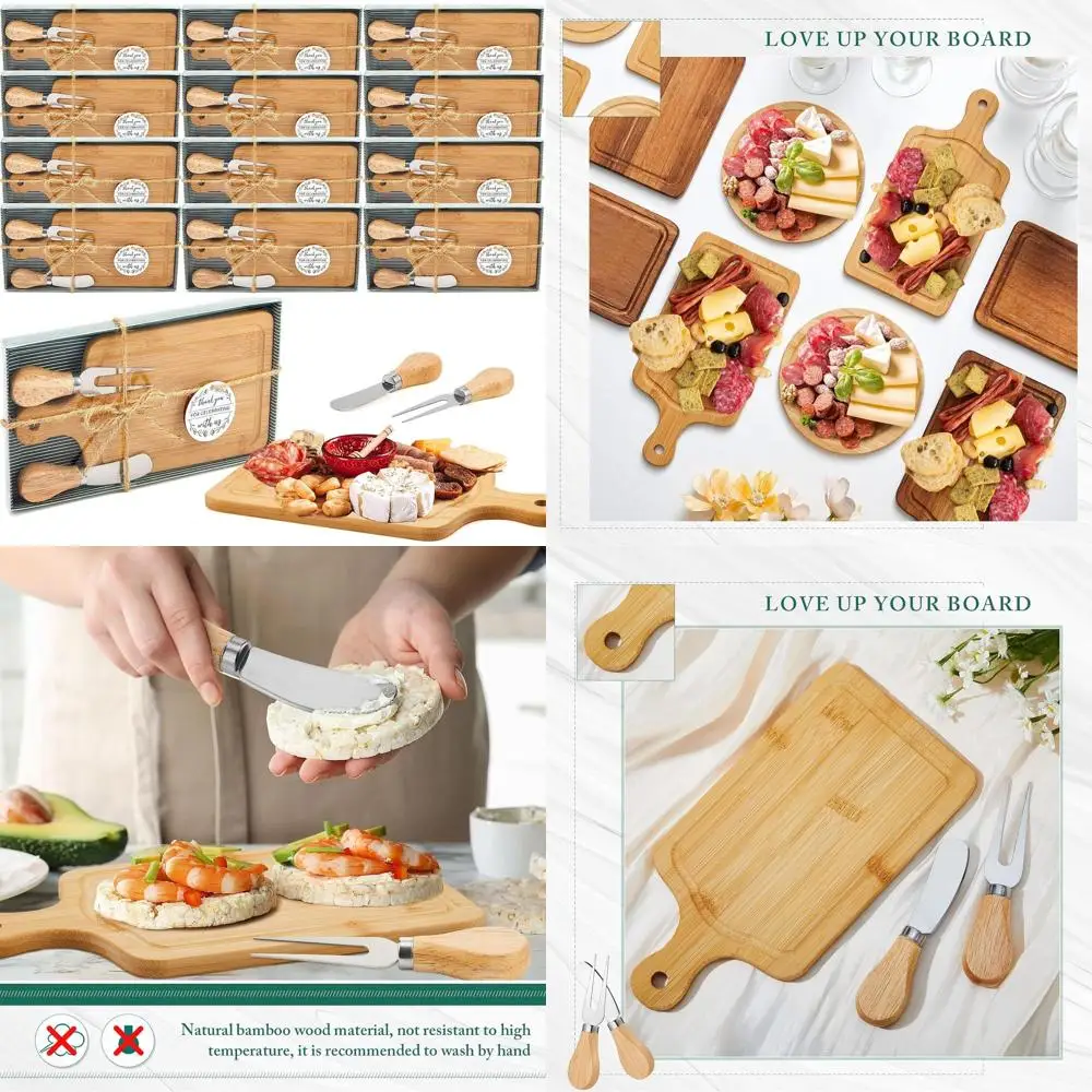 

Bridal Baby Shower Bamboo Cheese Board Set with Knives, Forks, and Thank You Tags