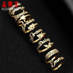 Auxauxme-Anillo personalizado con nombres esmerilados para mujer, de acero inoxidable, con letras personalizadas, logotipo, anillo abierto ajustable, regalos de joyería para fiesta