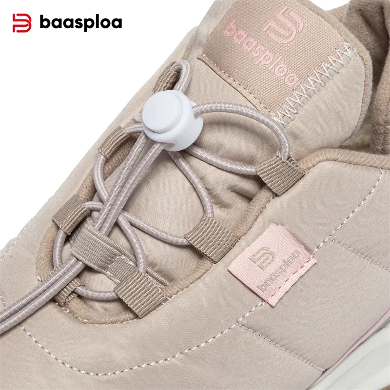 Baasploa Winter Women Snow Boots New Fashion Leather Waterproof Casual Walking Shoes for Women Keep Warm Plush Cotton Shoes