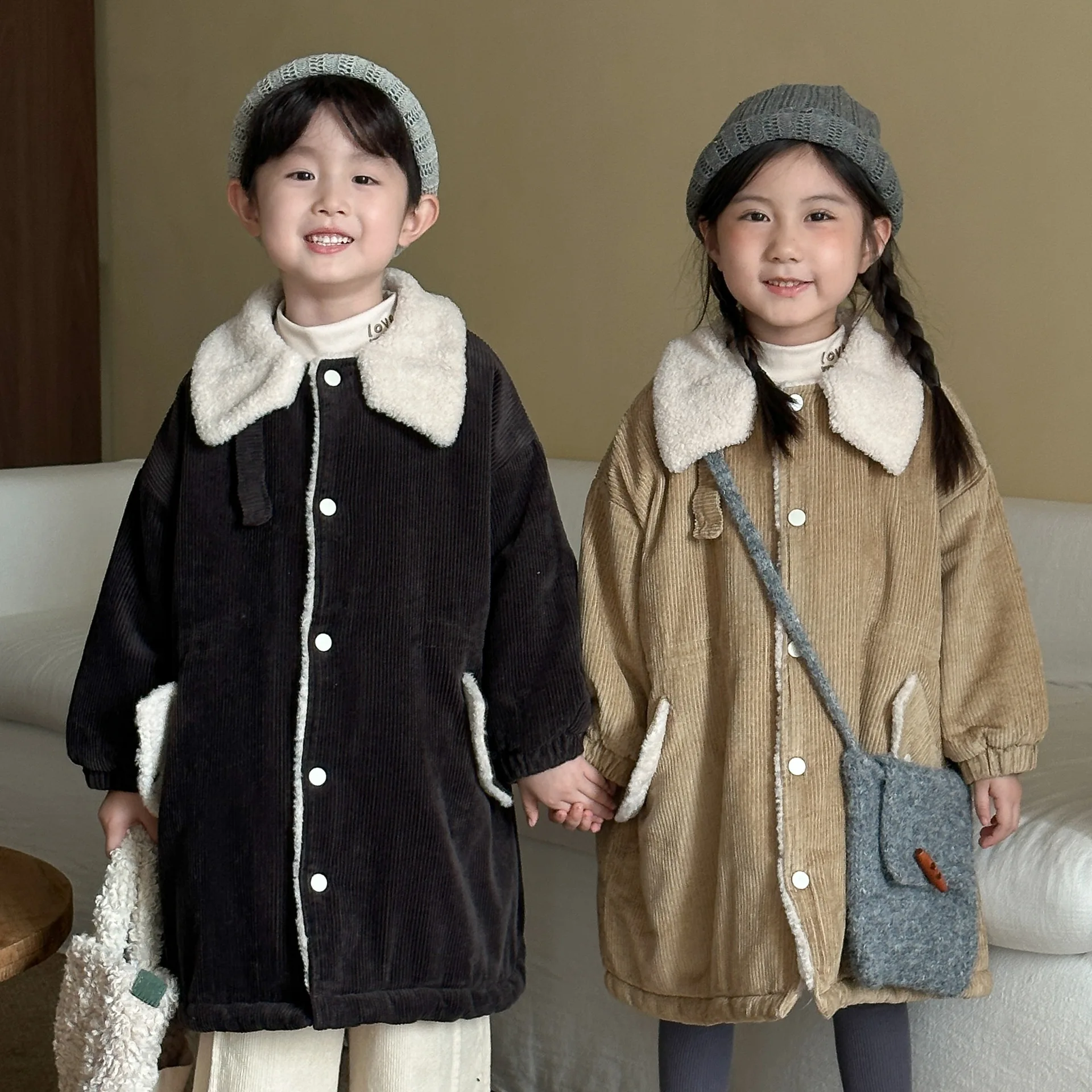 

2025 Winter Kids Baby Girl Corduroy Jacket Thick Warm Teenager 3-8Y Girl Outerwear Coat Long Toddler Girls Parka Jacket Outdoor