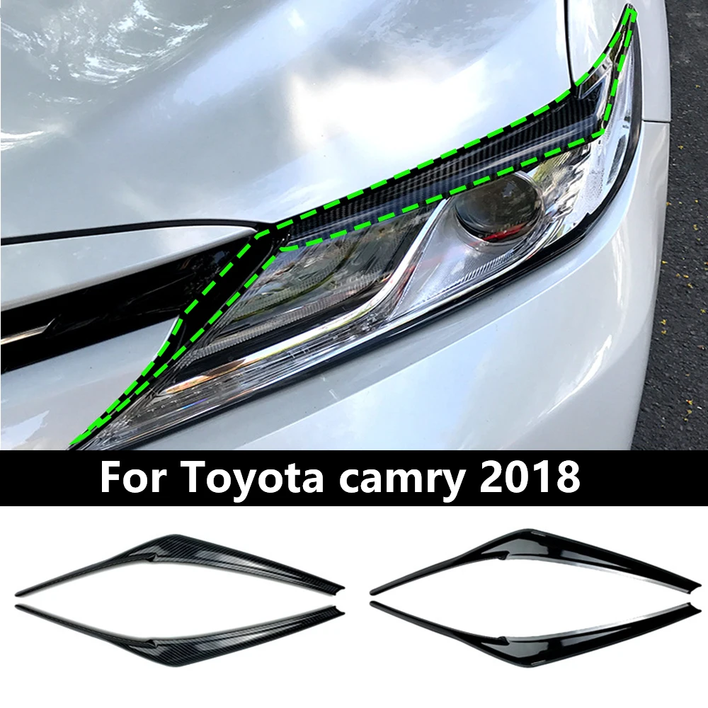 

Автомобильная передняя фара, лампа для бровей, накладка для Toyota Camry 2018, глянцевая черная отделка, ABS, углеродное волокно, автомобильные аксессуары