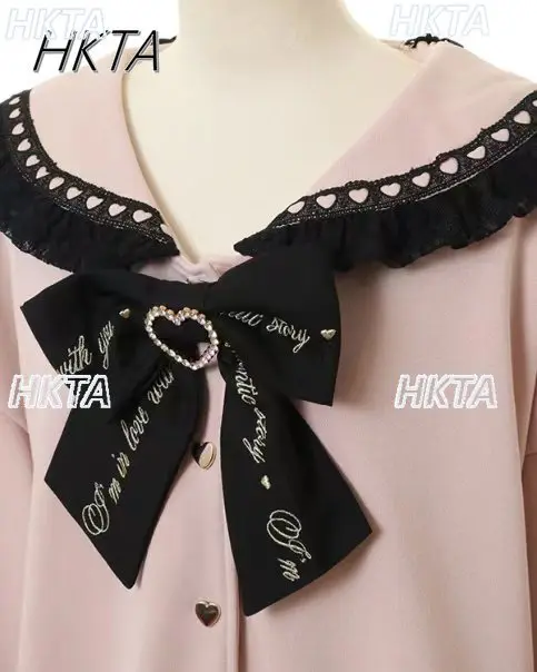 Japanese Hoodie Love Rhinestone Strap Bow Sailor Collar Kawaii Sweet Lolita Girls Pink Sweatshirt Jacket Hoodie Coat for Student